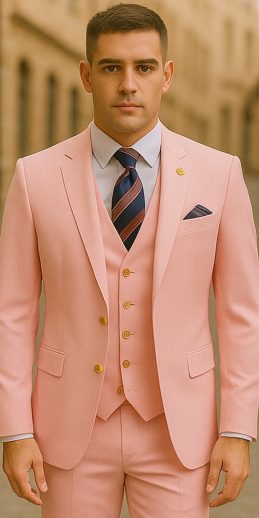 Rossiman Men's Pink Suit – 1-Button Peak Lapel Jacket & Double-Breasted Vest - 38 Short Jacket+32 Waist Adjustable 28to34)(Height: 5’4”to5’7”)(Neck 15-16.5)S-M)