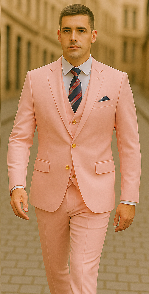 Rossiman Men's Pink Suit Γ’β¬β 1-Button Peak Lapel Jacket & Double-Breasted Vest