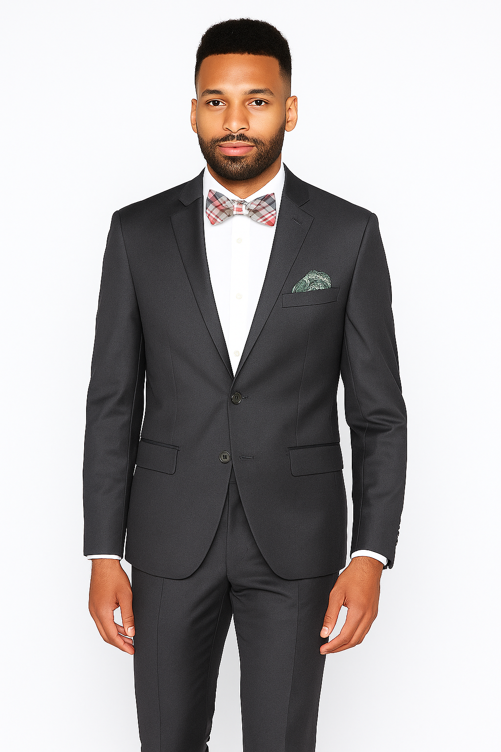 Rossiman Men's Slim Fit Gray Wool Suit – 1-Button Peak Lapel Jacket & Tapered Low-Rise Pants - 58R