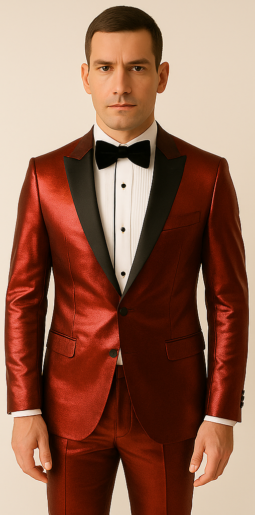 Rossiman Men’s Red Sateen Suit – Glossy Finish Bold Formalwear - 38 Short Jacket+32 Waist Adjustable 28to34)(Height: 5’4”to5’7”)(Neck 15-16.5)S-M)