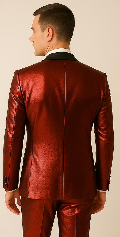 Rossiman Men’s Red Sateen Suit – Glossy Finish Bold Formalwear - 38 Short Jacket+32 Waist Adjustable 28to34)(Height: 5’4”to5’7”)(Neck 15-16.5)S-M)