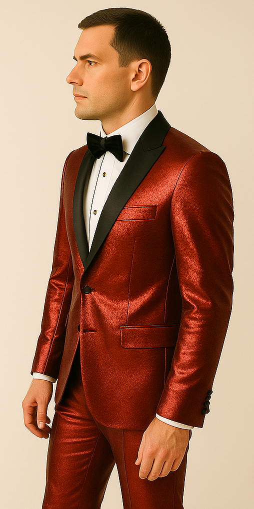 Rossiman Men’s Red Sateen Suit – Glossy Finish Bold Formalwear - 38 Short Jacket+32 Waist Adjustable 28to34)(Height: 5’4”to5’7”)(Neck 15-16.5)S-M)