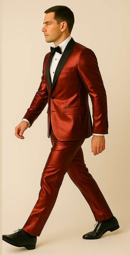 Rossiman Men’s Red Sateen Suit – Glossy Finish Bold Formalwear - 38 Short Jacket+32 Waist Adjustable 28to34)(Height: 5’4”to5’7”)(Neck 15-16.5)S-M)