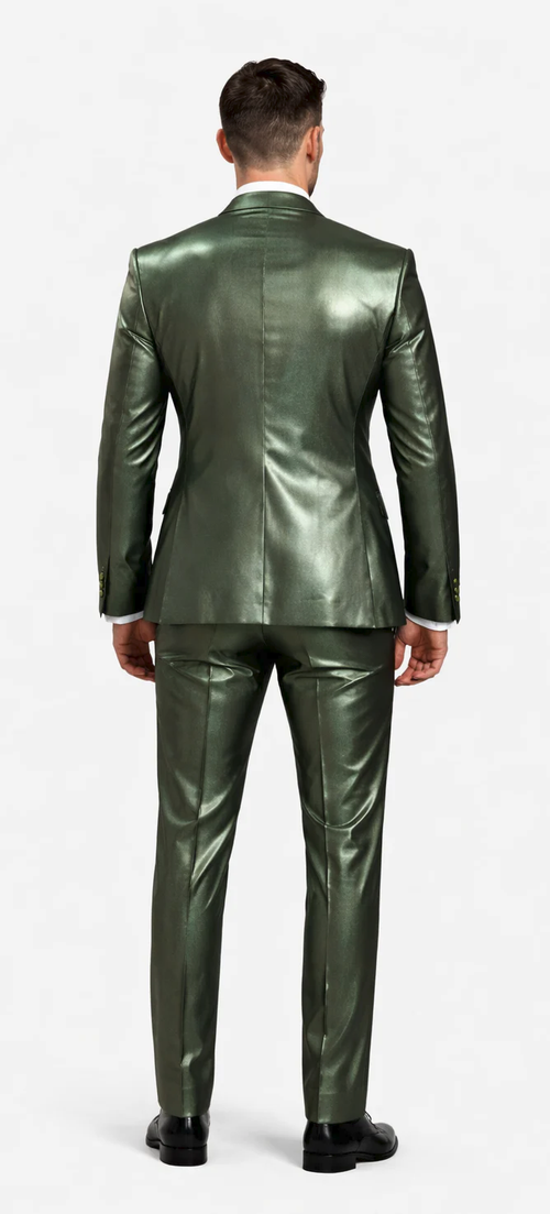 Rossiman Menβs Green Sateen Suit β Glossy Finish with Modern Flair