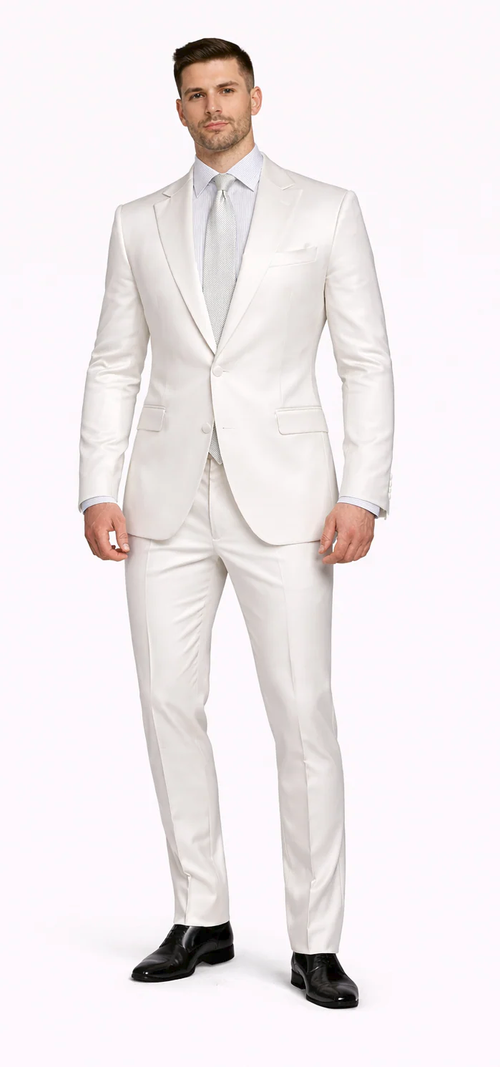 Rossiman White Sateen Suit for Men β High-Shine Formal Elegance