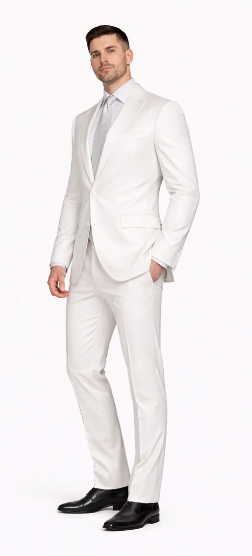 Rossiman White Sateen Suit for Men β High-Shine Formal Elegance