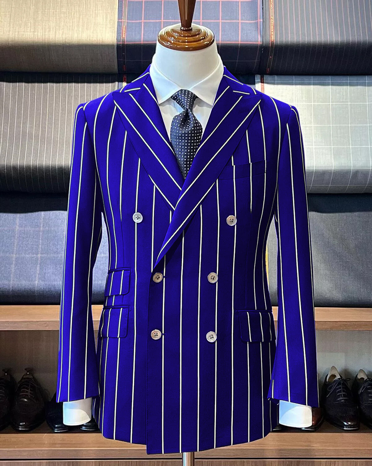 Royal Blue Pinstripe Suit - Gangster Suit - 1920's Suit - Double Breasted Suit - New Arrival - Coat Size 38