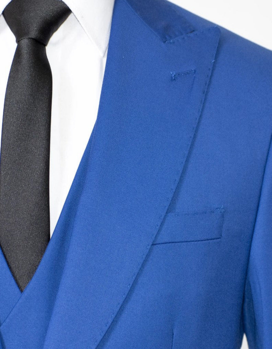 Royal Blue 3-Piece Slim-Fit Suit with Gold Buttons - 34 Short or Extra Small