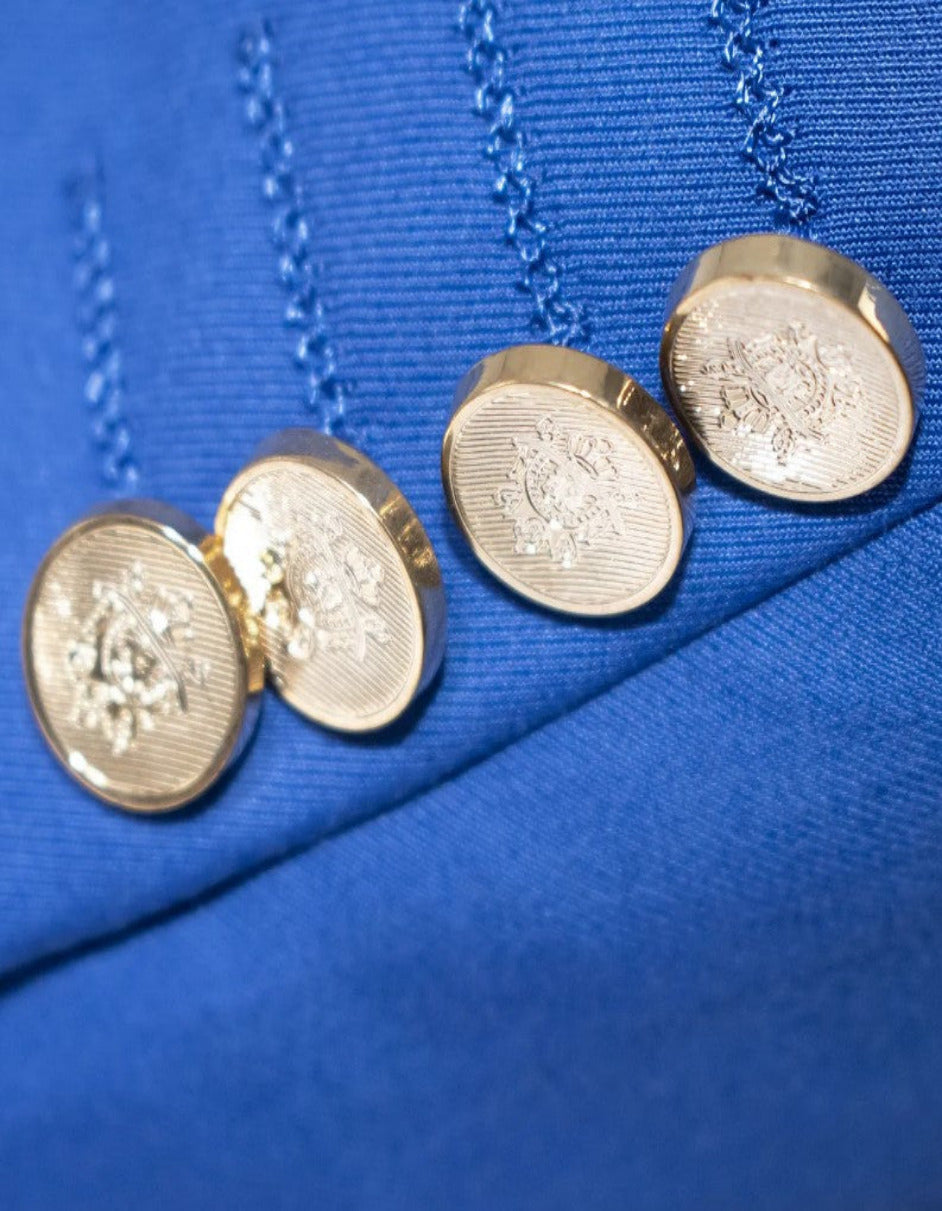 Royal Blue 3-Piece Slim-Fit Suit with Gold Buttons - 34 Short or Extra Small