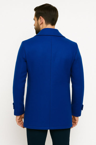 Mens Royal Blue Double-Breasted Wool Peacoat Alberto Nardoni Collection
