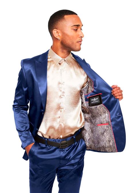 Mens Two Buttons Peak Lapel Suit Royal Blue - 38 Short Jacket+32 Waist Adjustable 28to34)(Height: 5 4 to5 7 )(Neck 15-16.5)S-M)