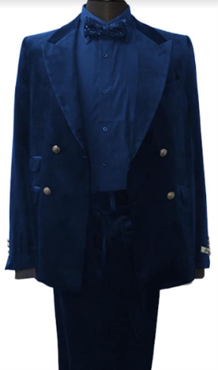 Velvet Suits - Double Breasted Suits - Slim Fit Suit Royal Blue - 38 Short Jacket+32 Waist Adjustable 28to34)(Height: 5 4 to5 7 )(Neck 15-16.5)S-M)