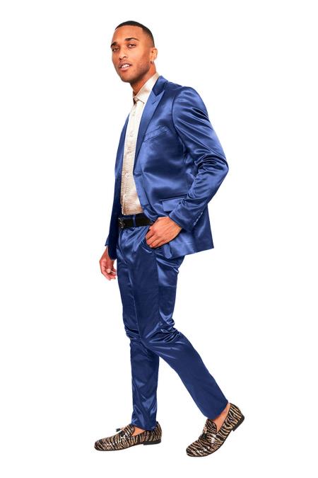 Mens Two Buttons Peak Lapel Suit Royal Blue - 38 Short Jacket+32 Waist Adjustable 28to34)(Height: 5 4 to5 7 )(Neck 15-16.5)S-M)