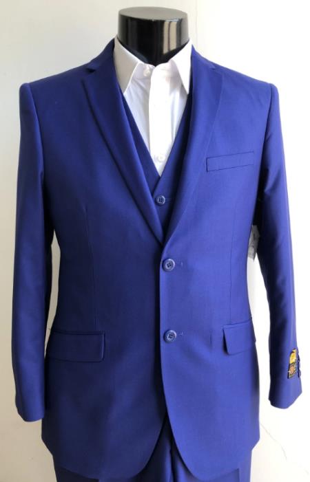 Men's Royal Blue Button  Peak Lapel Slim Fitted Dress Suits for Men with Flat Front Pant main image 1