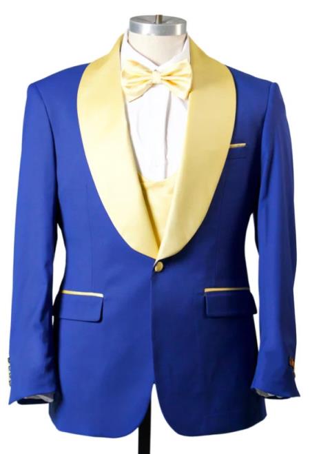 1 Button Shawl Lapel Tuxedo With Vest Royal And Gold