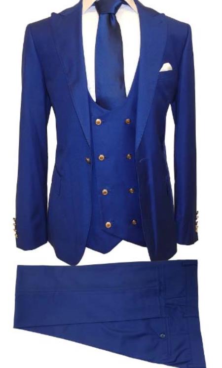 Mens 2 Button Notch Label Modern Fit Suits Royal Blue - 38 Short Jacket+32 Waist Adjustable 28to34)(Height: 5 4 to5 7 )(Neck 15-16.5)S-M)