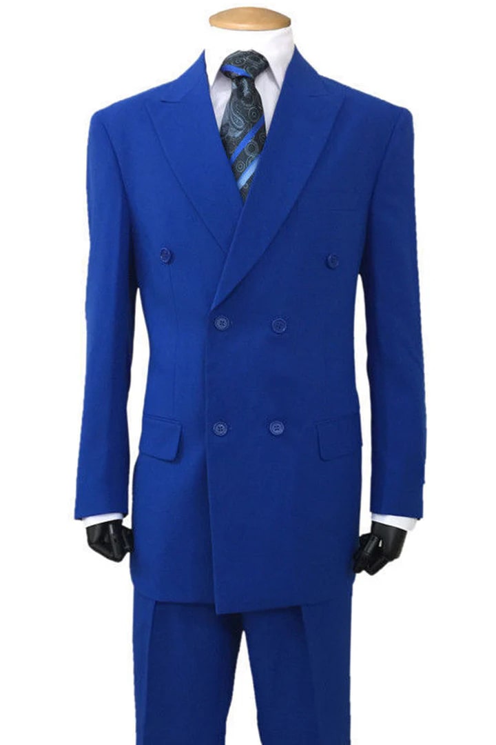 Cheap Priced Suit - Mens Classic Fit Double Breasted Poplin Royal Blue Suit - 38 Short Jacket+32 Waist Adjustable 28to34)(Height: 5 4 to5 7 )(Neck 15-16.5)S-M)