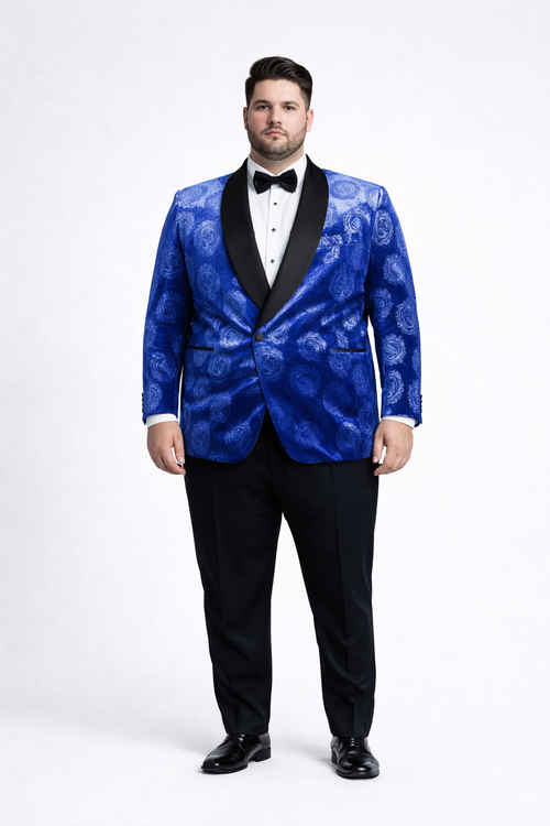 Mens Royal Blue Rose Tuxedo Jacket Slim Fit Shawl Lapel