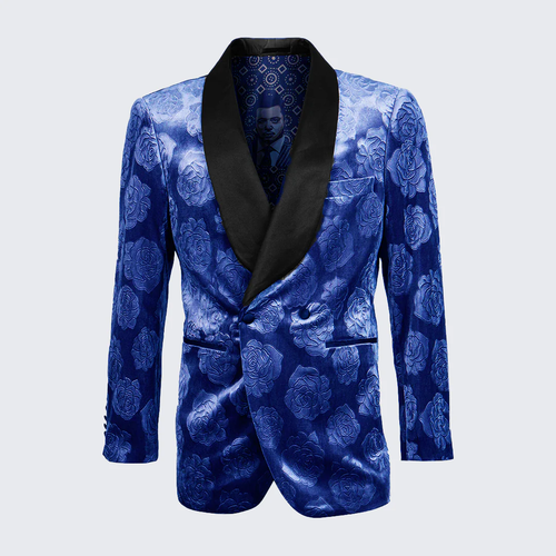 Mens Royal Blue Rose Tuxedo Jacket Slim Fit Shawl Lapel