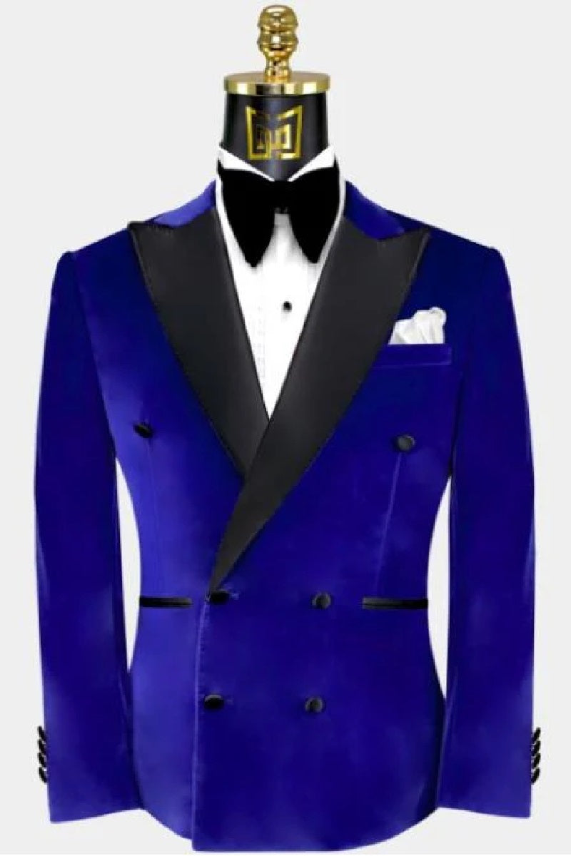 Double Breasted Tuxedo - Velvet Tuxedo Dinner Jacket In Black - Navy - Emerald Green - Burgundy - 38 Short Jacket+32 Waist Adjustable 28to34)(Height: 5 4 to5 7 )(Neck 15-16.5)S-M)