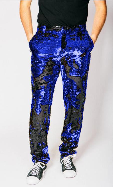 Men's Sequin Pants Royal Blue Dress Party Size : 28