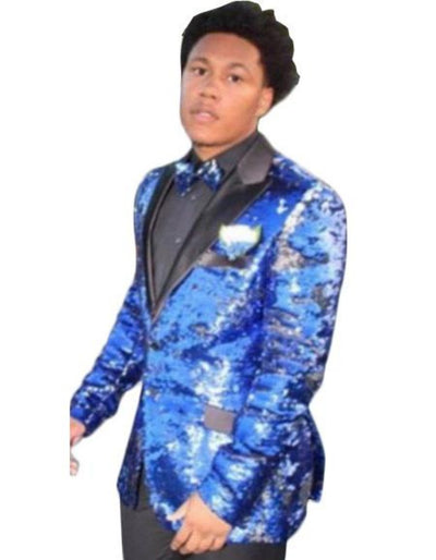 Sequin Tuxedo - Mens Blazer - Royal Blue Dinner Jacket - Single Breasted Shiny Tuxedo Jacket