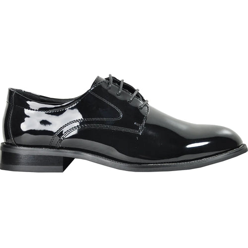 "Black Patent Tuxedo Shoe - Men's Plain Round Toe Style"
