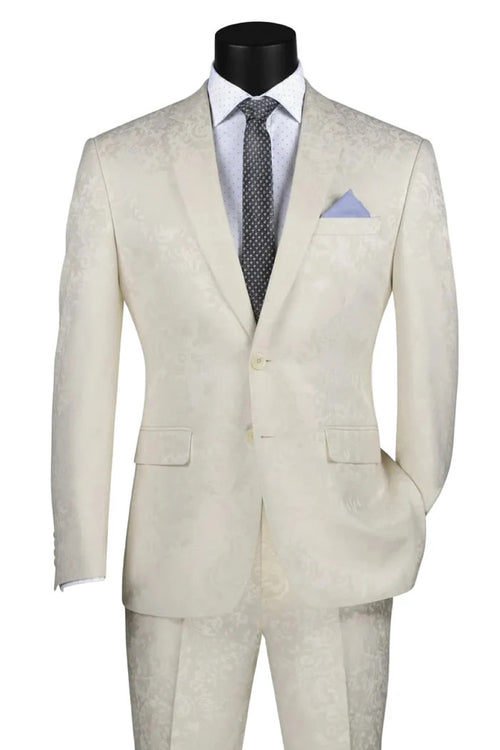 Mens Tone-on-Tone Paisley Slim Fit 2-Piece Formal Suit