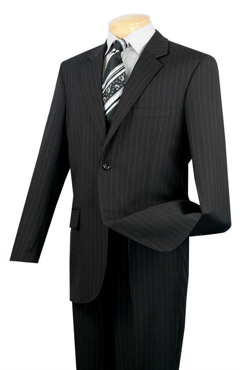 Mens Modern Fit 2 Button No Pleated Flat Front Pants Pinstripe Suit in Black - 36 Short