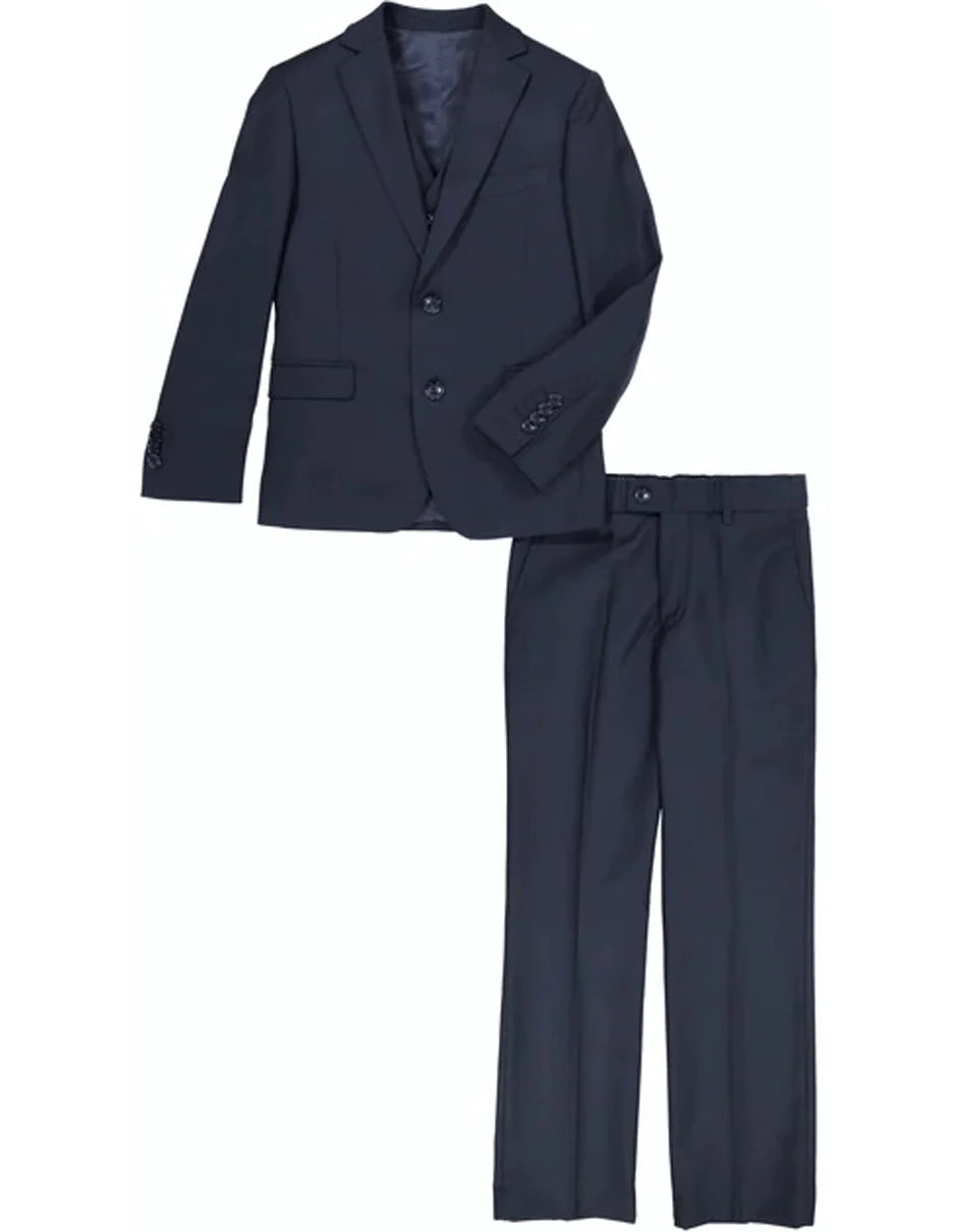 Mens Navy Blue Wedding Tuxedo - Dark Blue Tuxedo Suit" Boys 2 Button Vested 5PC Suit with Shirt and Tie in Navy Blue - 2