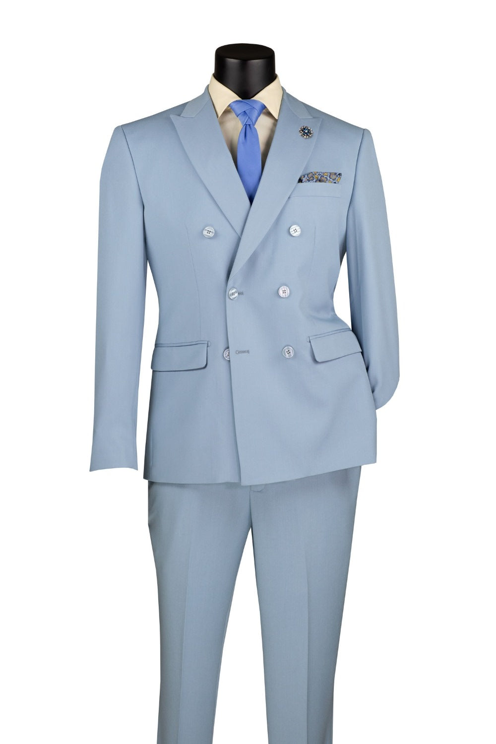 Ice Blue Slim Fit Double Breasted 2 Piece Suit with Flexible Elastic Waistband - Ice Blue