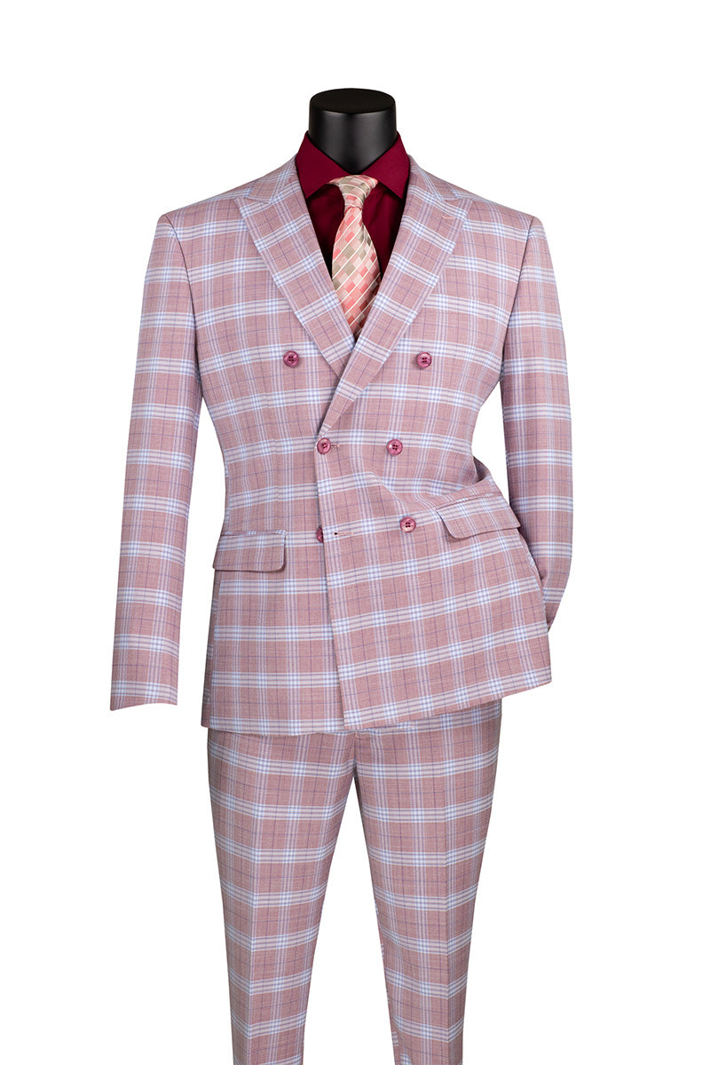 Duke of Windsor Collection - Slim Fit 2 Piece Double Breasted Windowpane Suit in Adobe Rose - Adobe Rose