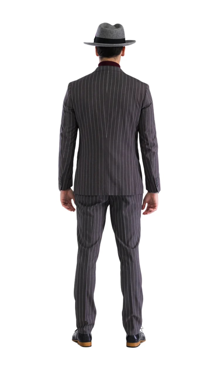 Bellagio Grey White Mens 2 Button Slim Peak Lapel Suit With Pick Stiching Ticket Pocket Double Breasted Vest With Shawl Lapel - 38 Short Jacket+32 Waist Adjustable 28to34)(Height: 5 4 to5 7 )(Neck 15-16.5)S-M)