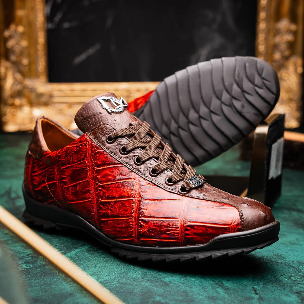 Marco Di Milano Saulo Men's Shoes Cognac Exotic Ostich / Alligator Casual Sneakers - 8