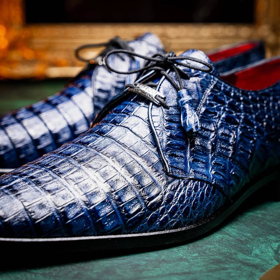 Marco Di Milano Lacio Men's Shoes Navy Exotic Crocodile Derby Oxfords - 13