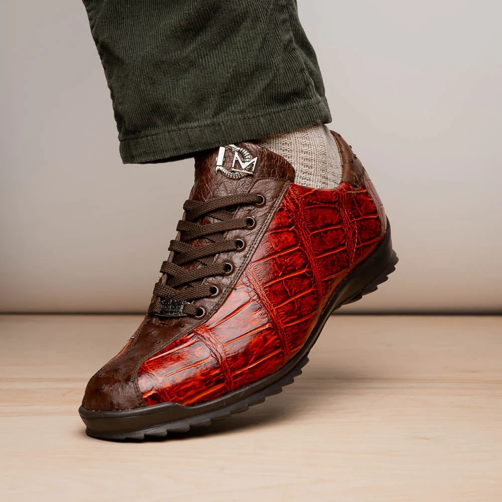 Marco Di Milano Saulo Men's Shoes Cognac Exotic Ostich / Alligator Casual Sneakers - 8