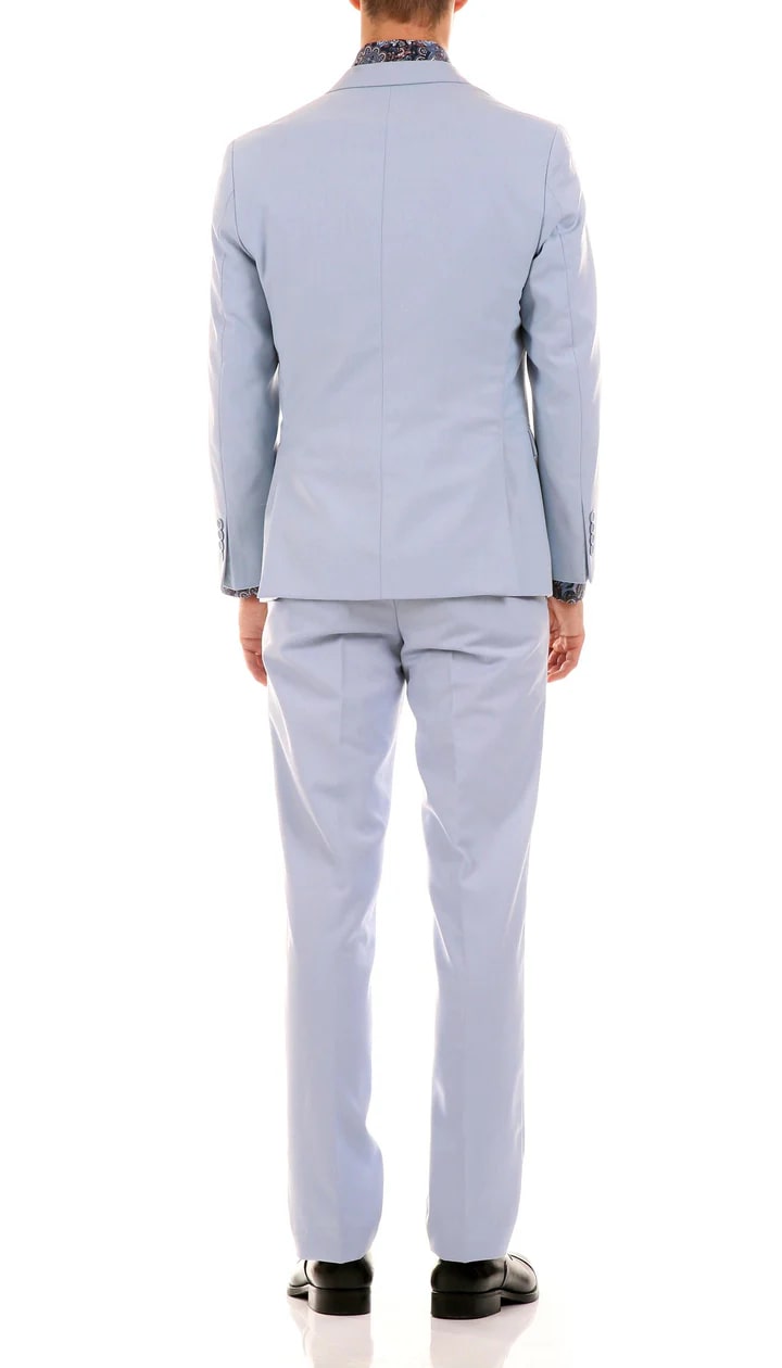 Oslo Sky Blue Slim Fit Notch Lapel 2 Piece Suit - 38 Short Jacket+32 Waist Adjustable 28to34)(Height: 5 4 to5 7 )(Neck 15-16.5)S-M)