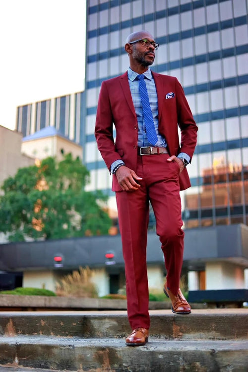 Cheap Priced Suit - Men's Basic 2 Button Slim Fit Wedding Burgundy Suit