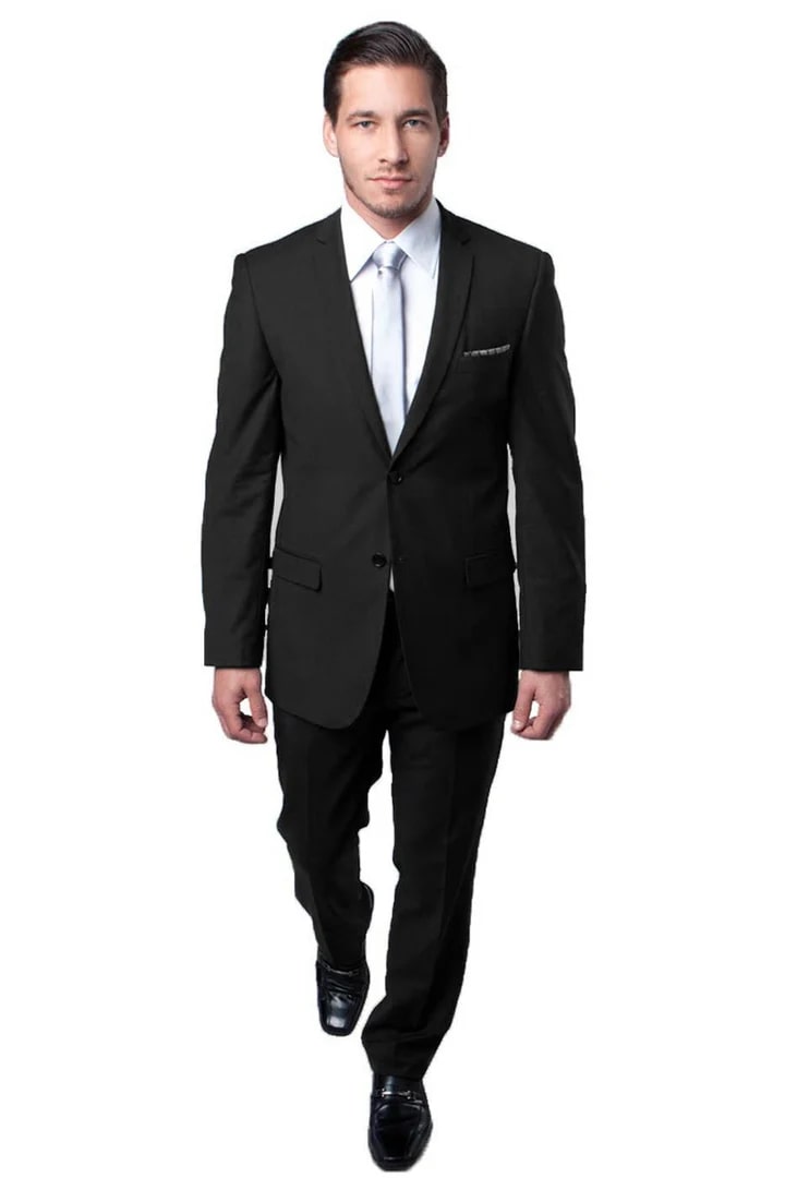 Cheap Priced Suit- Men's Basic 2 Button Slim Fit Wedding Black Suit - 38 Short Jacket+32 Waist Adjustable 28to34)(Height: 5 4 to5 7 )(Neck 15-16.5)S-M)
