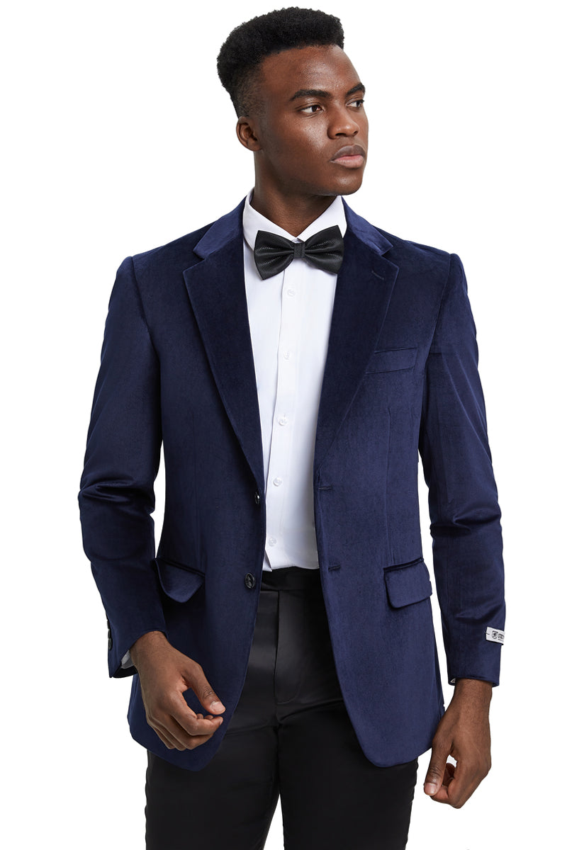 Men's Stacy Adams Modern Fit Velvet Blazer in Navy Blue - Navy Blue