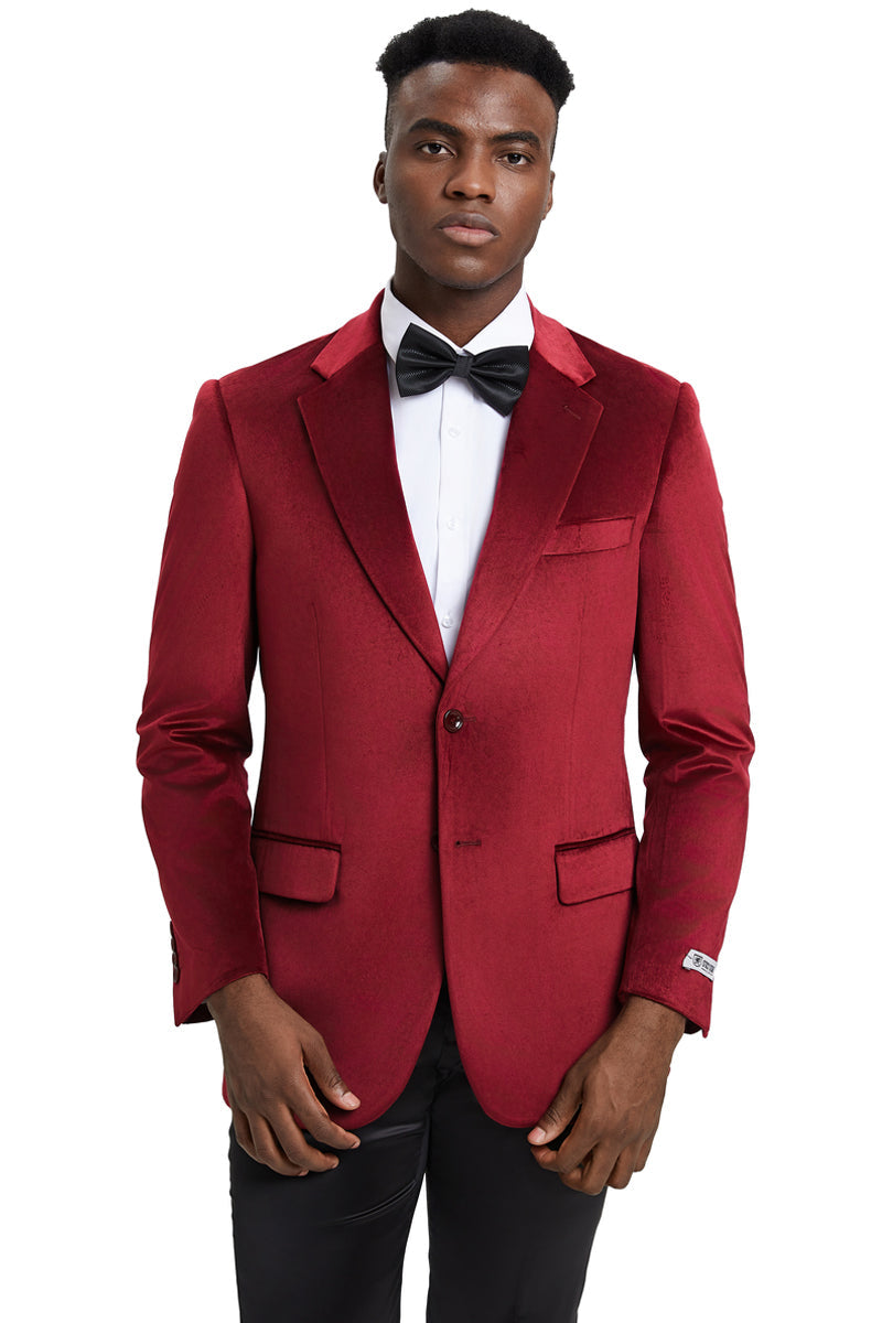 Men's Stacy Adams Modern Fit Velvet Blazer in Burgundy - Burgundy