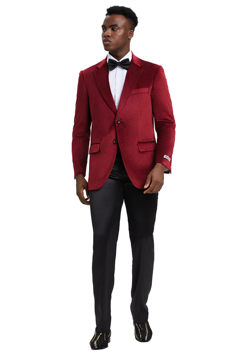Men's Stacy Adams Modern Fit Velvet Blazer in Burgundy - Burgundy