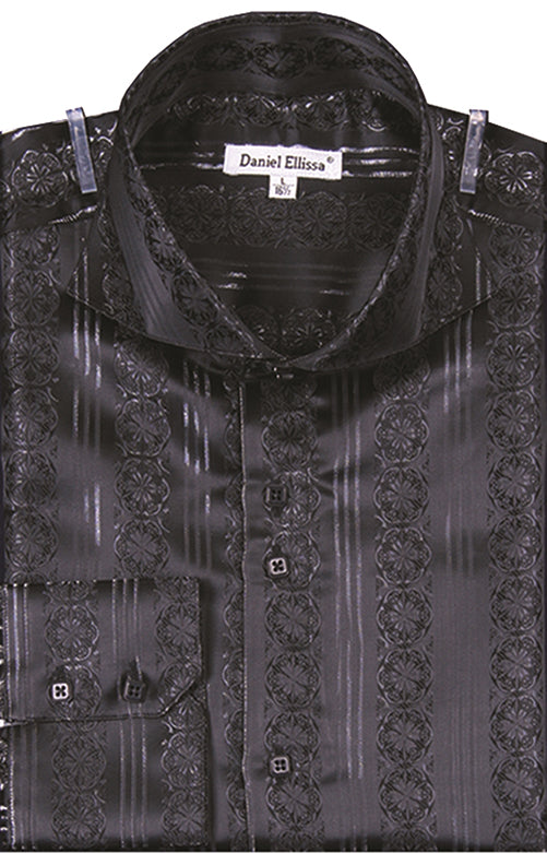 "Men's Sports Shirt - Regular Fit, Fancy Chain Pattern in Black" - M