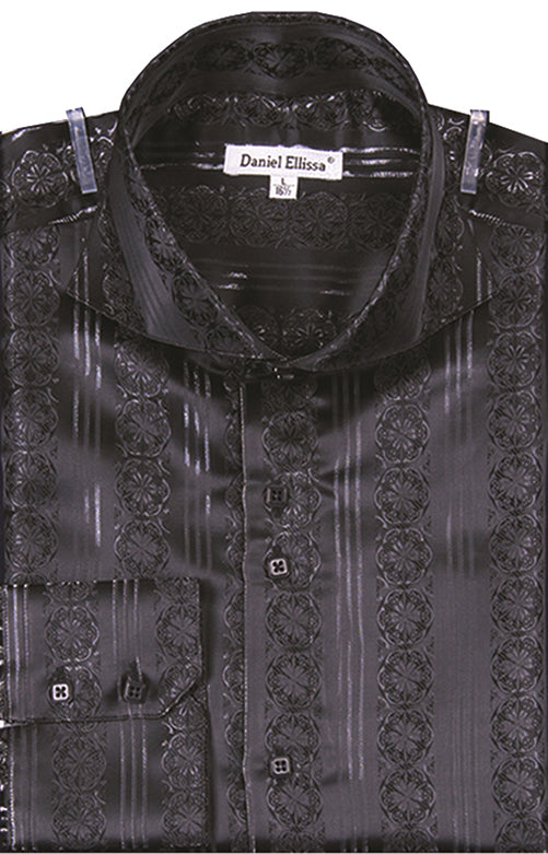 "Men's Sports Shirt - Regular Fit, Fancy Chain Pattern in Black"