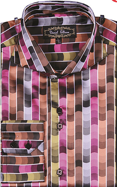 "Fancy Tonal Stripe Men's Regular Fit Sports Shirt - Fuchsia" - M - 15½ 33/34