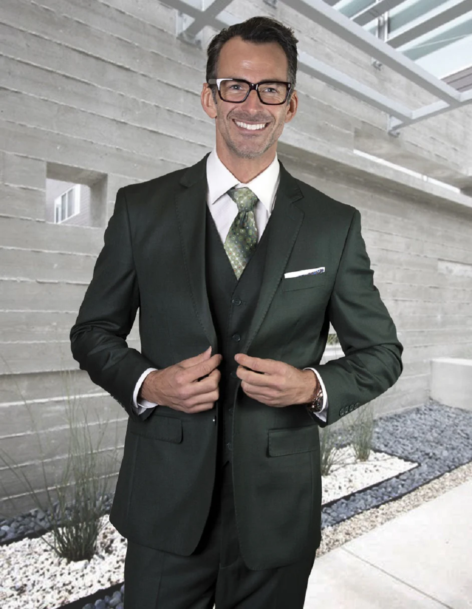 100 Percent Wool Suit - Mens  Hunter Green Suits