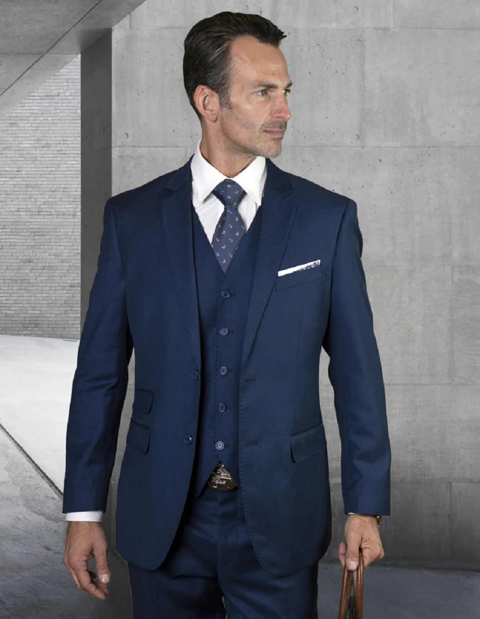 100 Percent Wool Suit - Mens  Fit Business Sapphire  Blue Suits