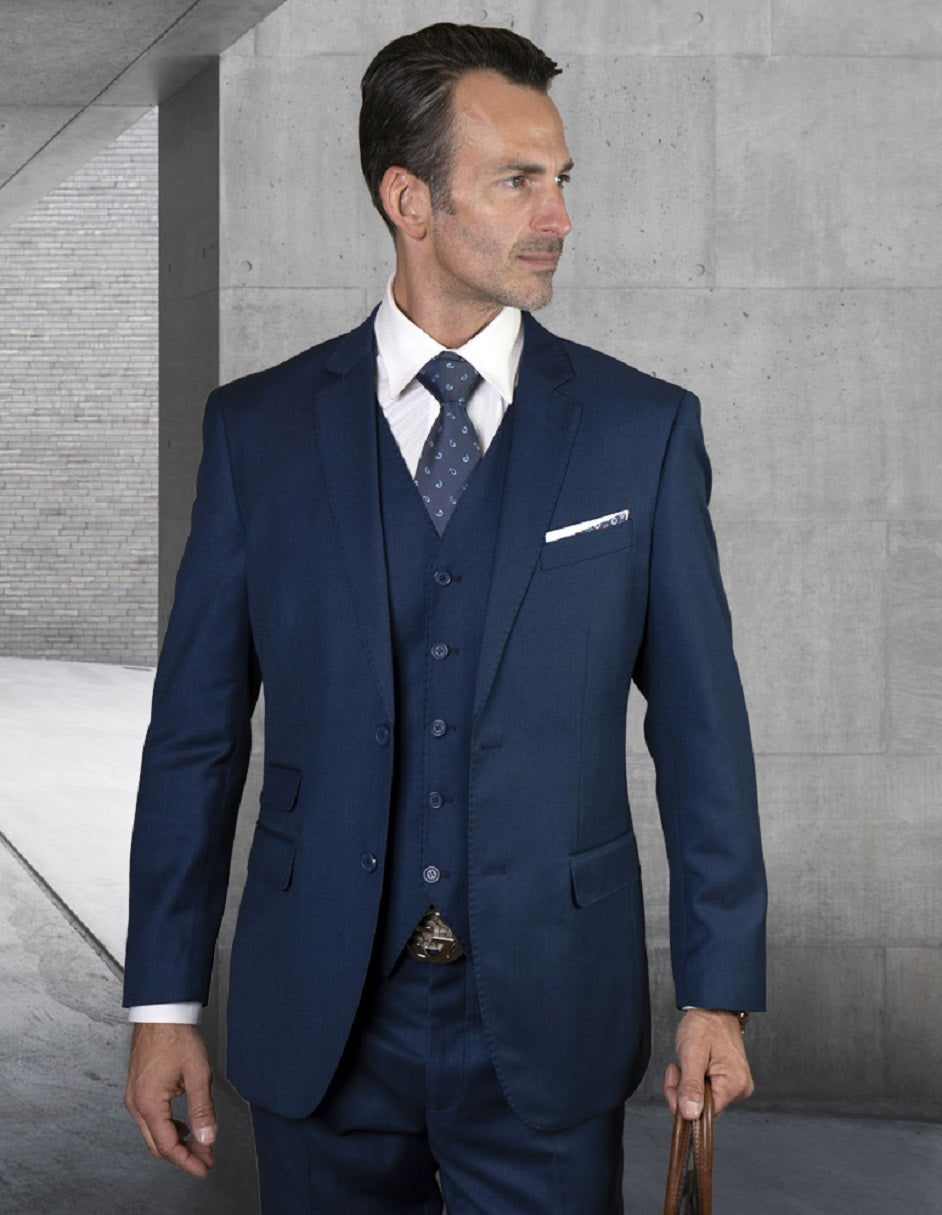 Mens 2 Button Modern Fit Vested Pick Stich Suit in Sapphire Blue - 36 Regular