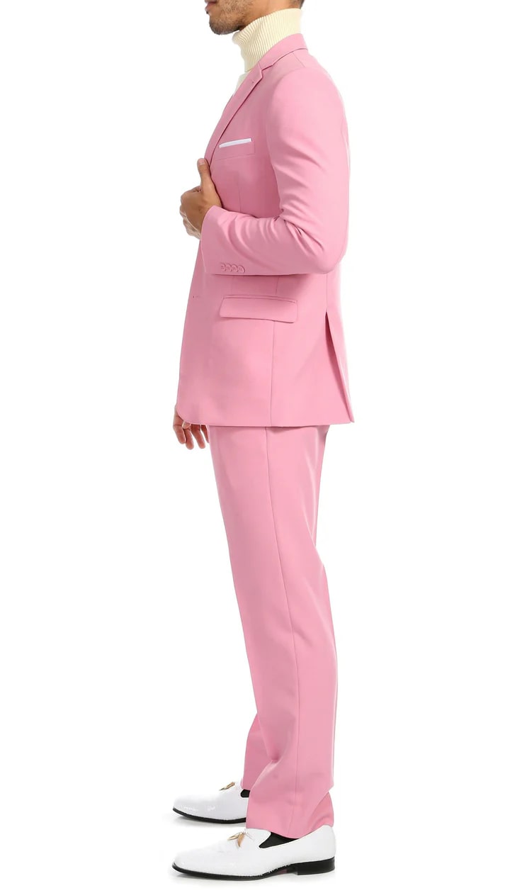 Paul Lorenzo Mens Pink Slim Fit 2 Piece Suit - 38 Short Jacket+32 Waist Adjustable 28to34)(Height: 5 4 to5 7 )(Neck  15-16.5)S-M)