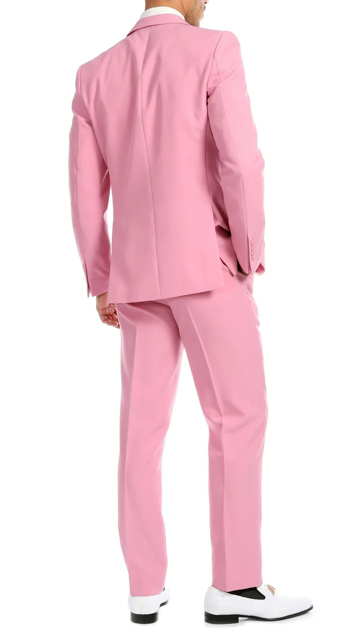 Paul Lorenzo Mens Pink Slim Fit 2 Piece Suit - 38 Short Jacket+32 Waist Adjustable 28to34)(Height: 5 4 to5 7 )(Neck  15-16.5)S-M)